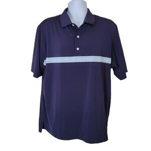 FootJoy Men’s Lg Golf Polo Shirt Navy Blue White Stripe Performance Short Sleeve